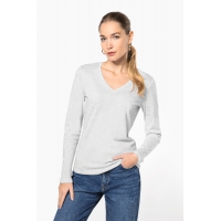 Camiseta de manga larga y cuello de pico mujer - Ref. XK382