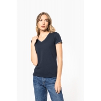 Camiseta de punto piqu con cuello de pico mujer - Ref. XK394