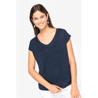 Camiseta lino cuello pico mujer - Ref. XSP321