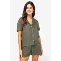 Camisa manga corta de lino y cuello bowling mujer - Ref. XSP523