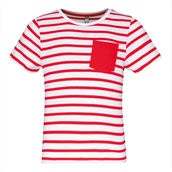 Camiseta marinero a rayas con bolsillo manga corta para niños - Ref. XK379 Camiseta marinero a rayas con bolsillo manga corta para niños - Ref. XK379