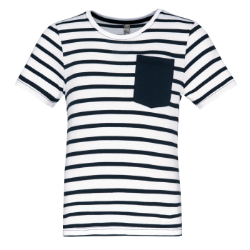 Camiseta marinero a rayas con bolsillo manga corta para nios - Ref. XK379
