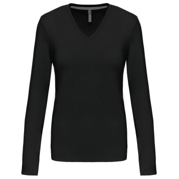 Camiseta de manga larga y cuello de pico mujer - Ref. XK382