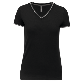 Camiseta de punto piqu con cuello de pico mujer - Ref. XK394