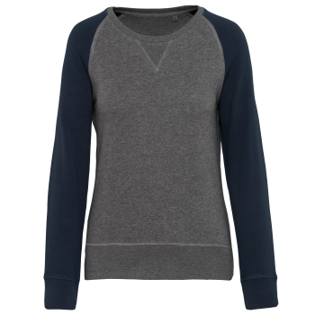Sudadera bi-color algodón orgánico french terry cuello redondo mangas raglan para mujer - Ref. XK492 Sudadera bi-color algodón orgánico french terry cuello redondo mangas raglan para mujer - Ref. XK492