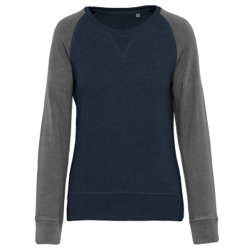 Sudadera bi-color algodón orgánico french terry cuello redondo mangas raglan para mujer - Ref. XK492 Sudadera bi-color algodón orgánico french terry cuello redondo mangas raglan para mujer - Ref. XK492