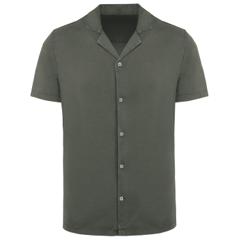 Camisa ecorresponsable efecto lavado de punto jersey manga corta con cuello bowling hombre - Ref. XSP522 Camisa ecorresponsable efecto lavado de punto jersey manga corta con cuello bowling hombre - Ref. XSP522
