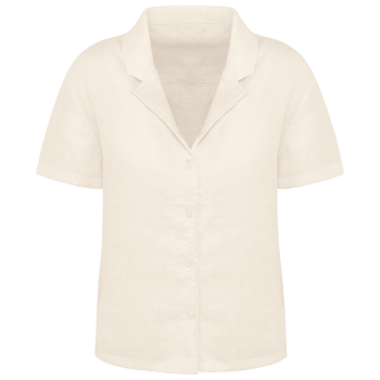 Camisa manga corta de lino y cuello bowling mujer - Ref. XSP523 Camisa manga corta de lino y cuello bowling mujer - Ref. XSP523
