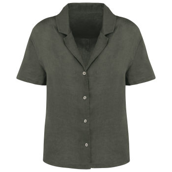 Camisa manga corta de lino y cuello bowling mujer - Ref. XSP523